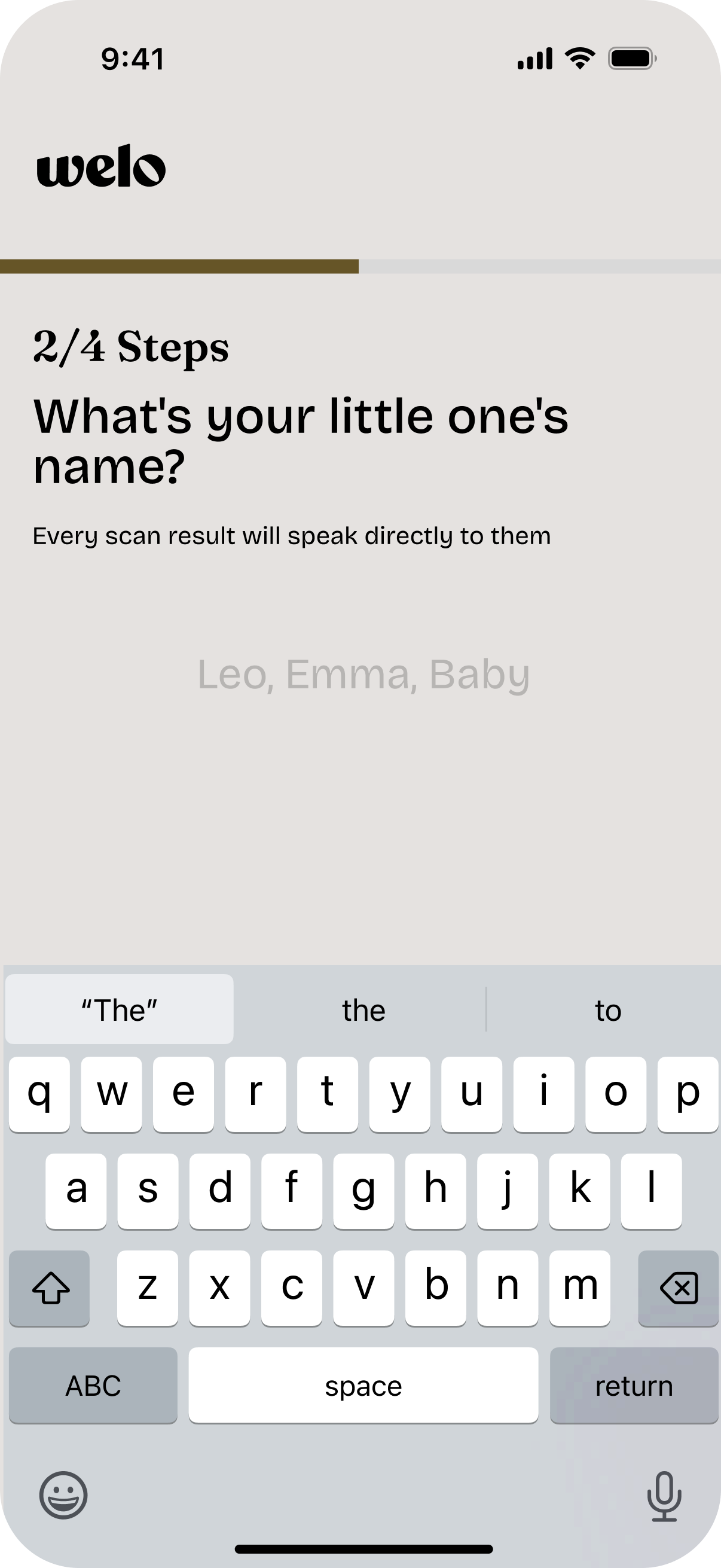 Welo profile setup screen showing age group selection for personalized safety scoring